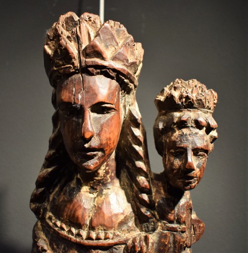 Moyen Âge - Vierge à l'Enfant, sculpture en bois Hispanique Médiévale